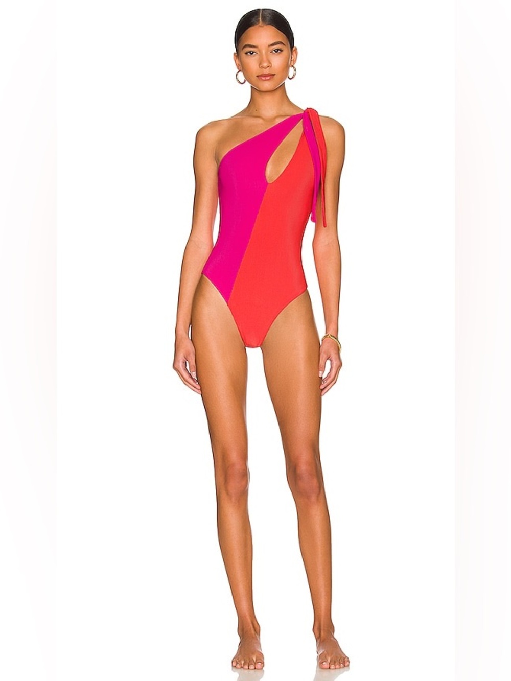 Beach Riot Nia One Piece Swimsuit Magenta Coral Colorblock Size S